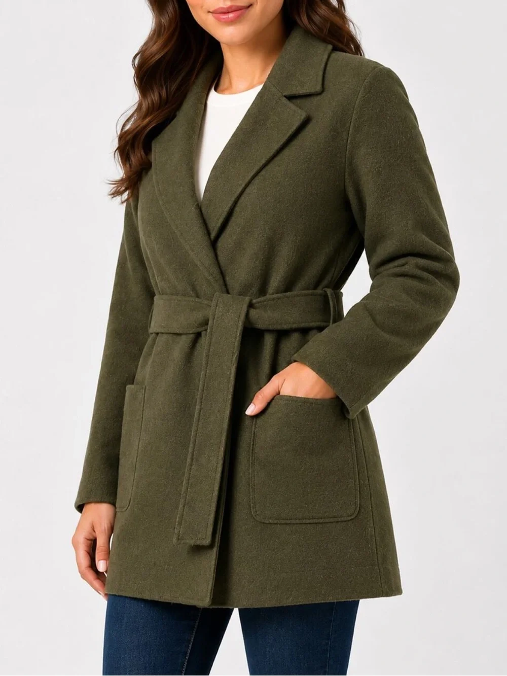 J. Crew Olive Moss Green Boiled Wool Warm Wrap Blazer Coat w Tie Belt Petite XS
